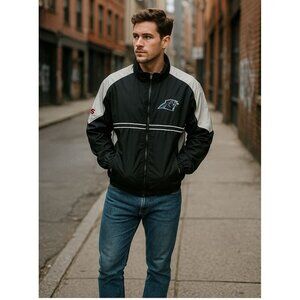 VTG Reebok NFL Carolina Panthers Windbreaker Jacket XL Black Gray Retro Y2K